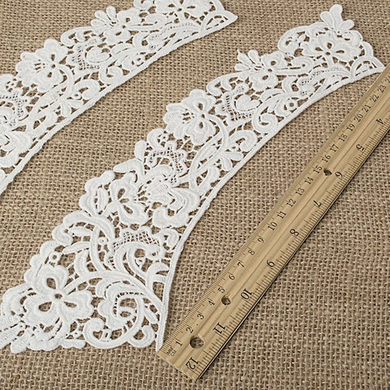 1 Pair White Black Beige Fabric Neckline Collar Venise Lace Sewing Dress Costume Applique Trim Craft 25*10CM