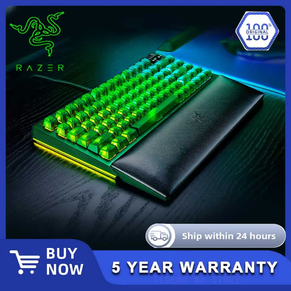 

Razer BlackWidow V4 75% Механическая проводная игровая клавиатура — Phantom Green — конструкция с возможностью горячей замены — компактная и прочная
