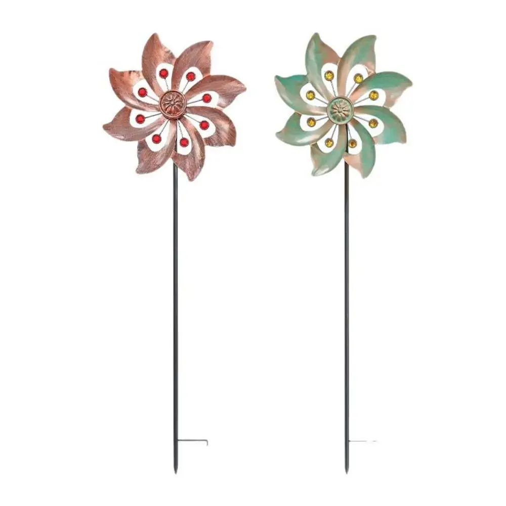 Garden Decorative Pile Metal Wind Spinners Creative Durable Double Windmill Sculpture Rotating Gardening Plug Park