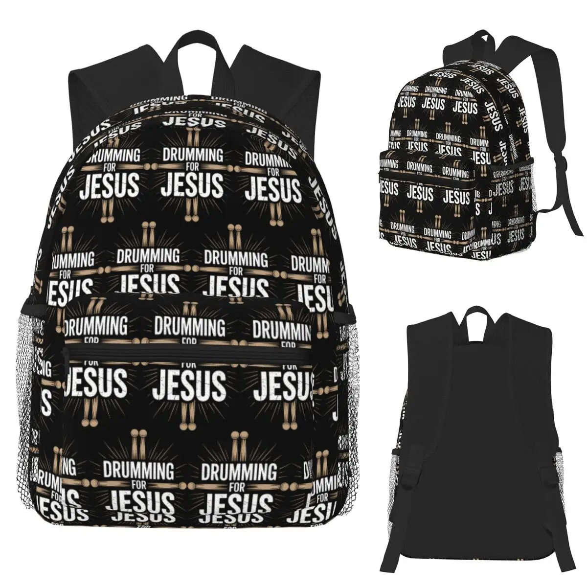 

Drummer Drumming Drums Percussion Jesus Lovers Christian Church Backpack School Bag Daypack for Men Women Bookbag Shoulder Bags
