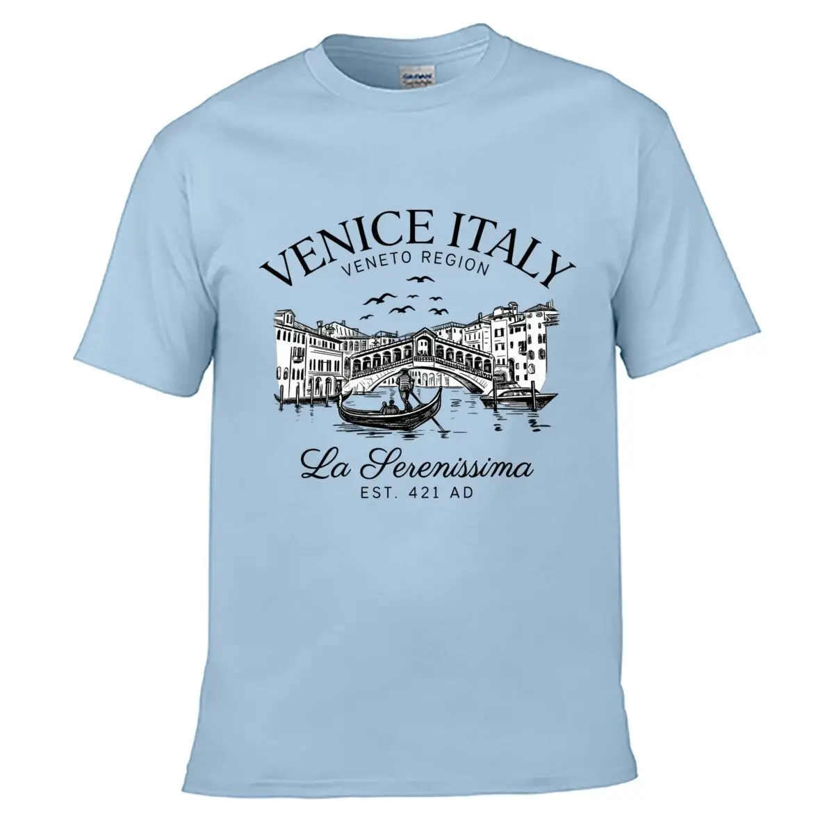 Venice Italy Veneto Region La Serenissima EST 421 AD Gondola Bridge Loose Vintage Distressed Washed Casual Tee