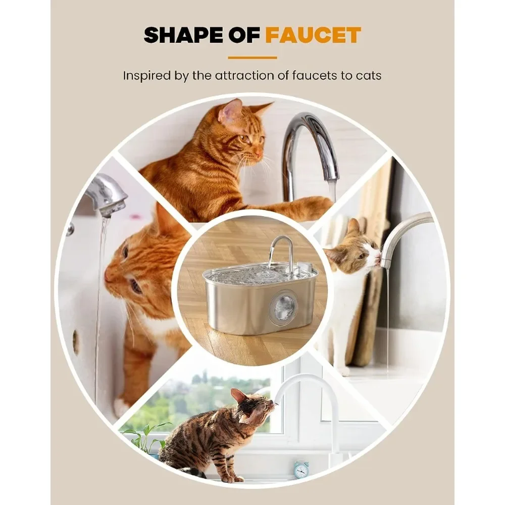 Cat Water Fountain 3.2L Automatic 304 Stainless Steel Pet Fountain Dog Water Dispenser with Ultra-Quiet Pump Cat supplies