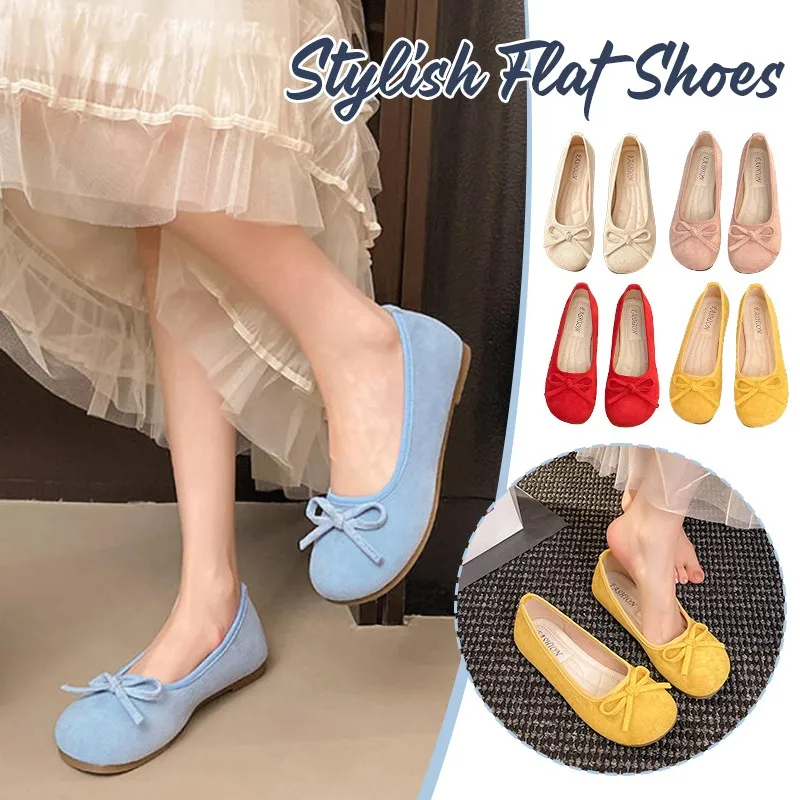

Velvet Round Toe Slip on Flats Women Gentle Shallow Mouth Shoes Soft Bottom Luxury Ladies Retro Bowknot Shallow Loafers