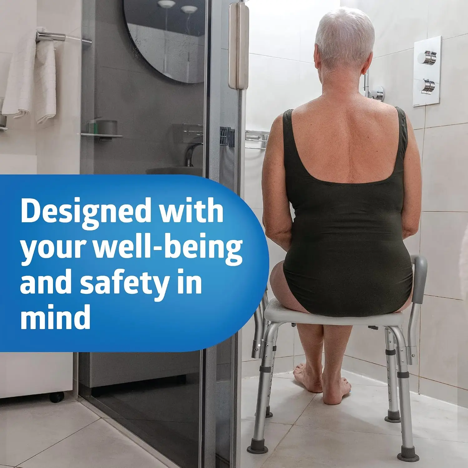 Shower Chair with Backrest and Padded Armrests - 350 lb. capacity, Bath Bench, Seat, Stool for Independent Adult, Seniors, Elderly & Disabled Patients view 2