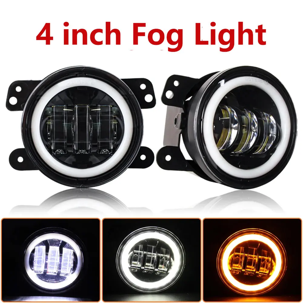 

4 inch Round LED Front Driving Fog Lights White Amber DRL For Wrangler JK Dodge Journey Magnum Charger Fog Lamp Car Accessories