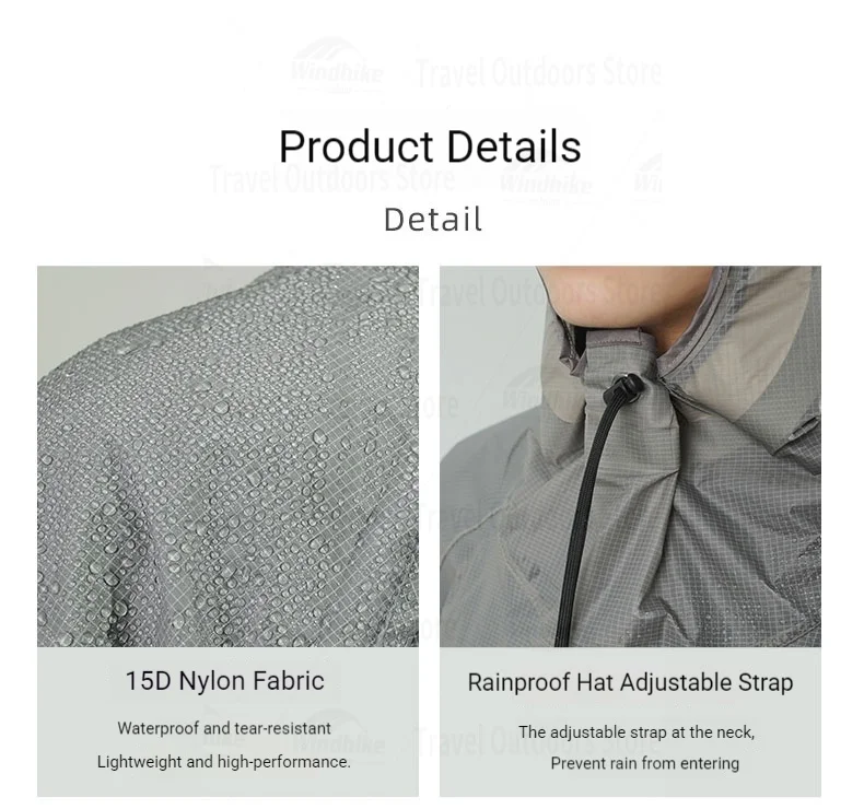 3F UL GEAR M/L Outdoor-Regenbekleidung, zweiteiliger Regenmantel und Regenhose aus Nylon zum Wandern, Radfahren, Offroad-Bergsteigen, regenfest – Detail 14