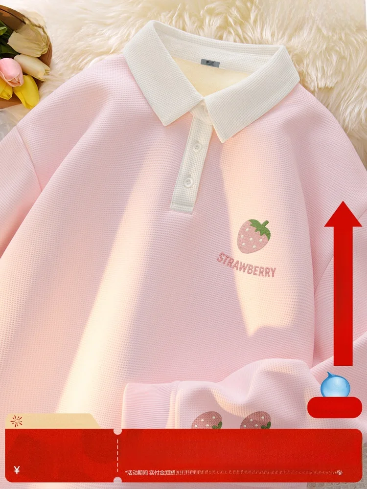 

Женская толстовка Snow Mid Winter: утепленная флисовая свободная модель для студентов, розовая, осенне-зимняя, повседневная верхняя одежда