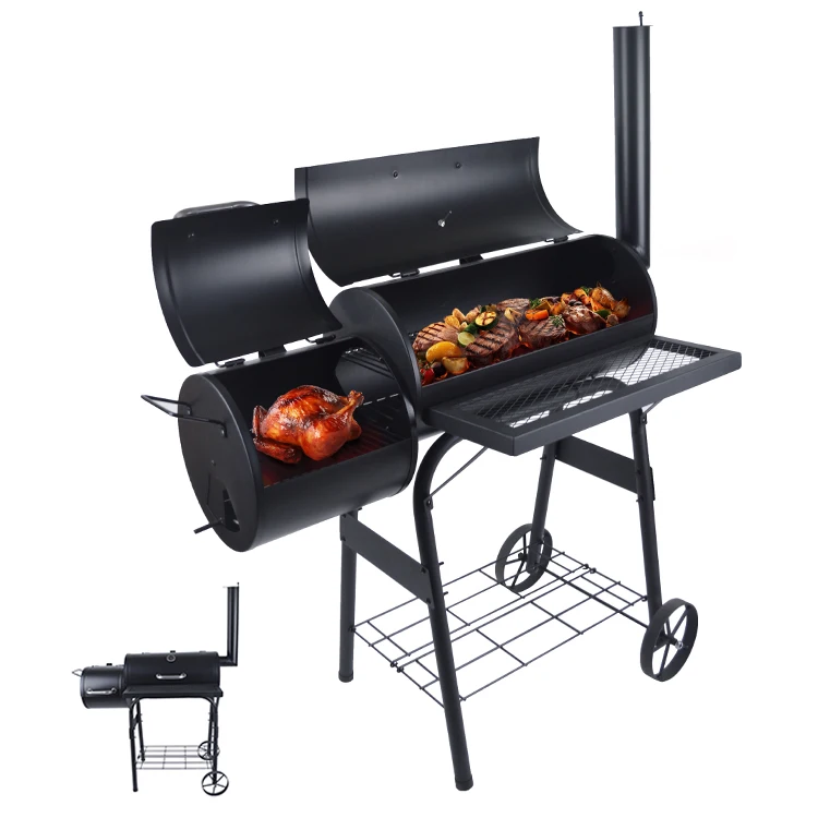 for Heavy Duty Barrel Charcoal Barbeque Barbecue Grill Bbq Offset Charcoal Smoker With Chimney