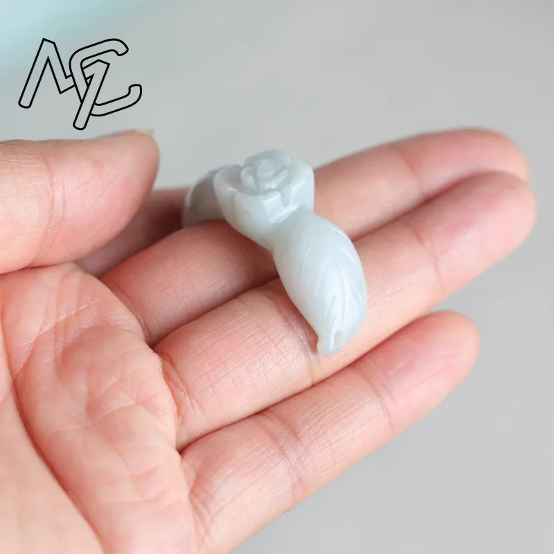 2PC Natural White Jadeite Jade Rose Bracelet Pendant Bead DIY Earrings Charm Jewellery Fashion Accessories Amulet Gift Women view 3