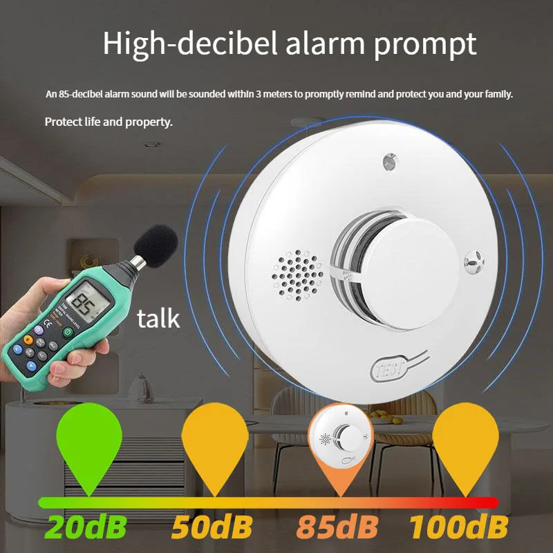 Smoke detectors, battery-powered 85 dB alarms and LED strobe lights, 360° smoke detectors are suitable for indoor/outdoor areas