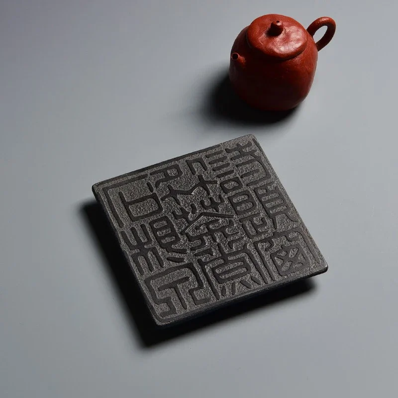 Square Tea Coaster Stone Tray Tea Ceremony Black Stone Zen Chinese Style Home Decor Seal Art Carving Teapot Mat Handicraft Gifts