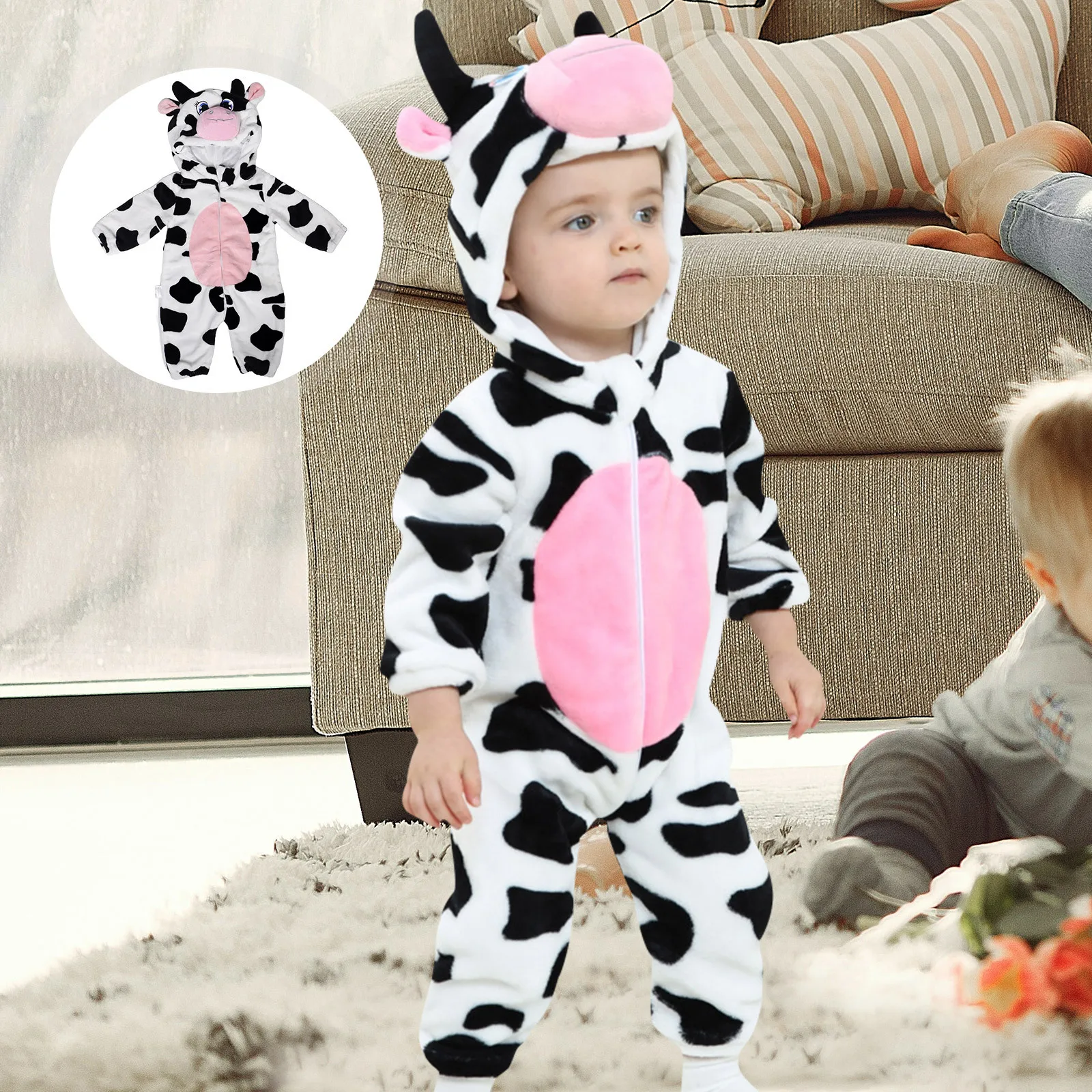 

Cute Cow Shaped Baby Costume Soft Flannel Halloween Cosplay Costume for Kids Great Present for Any Occasion Cow Outfit