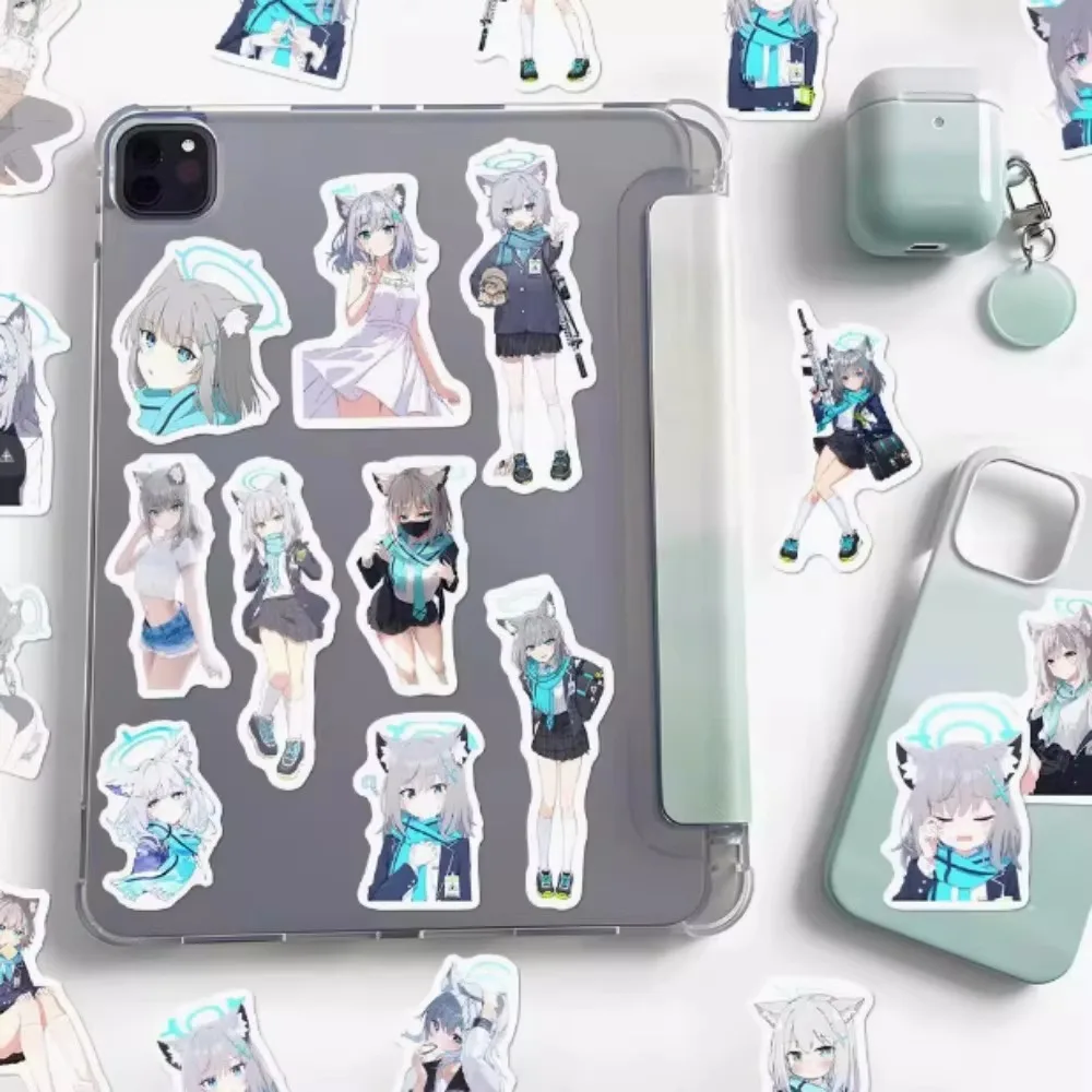 68Pcs Anime Blue File Sunaōkami Shiroko Stickers Phone Case Laptop Guitar Diy Notebook Stickers Desk RoomDecor Decal