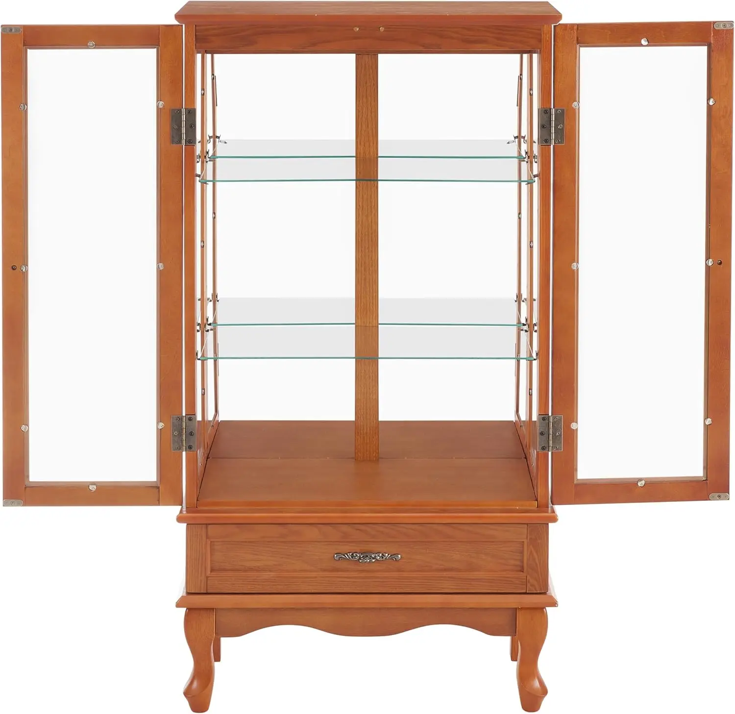 Storage Cabinet,Lighted Glass Display Cabinet Free Standing Cabinet With 2 Doors & 1 Drawer Accent Cabinet Glass Storage