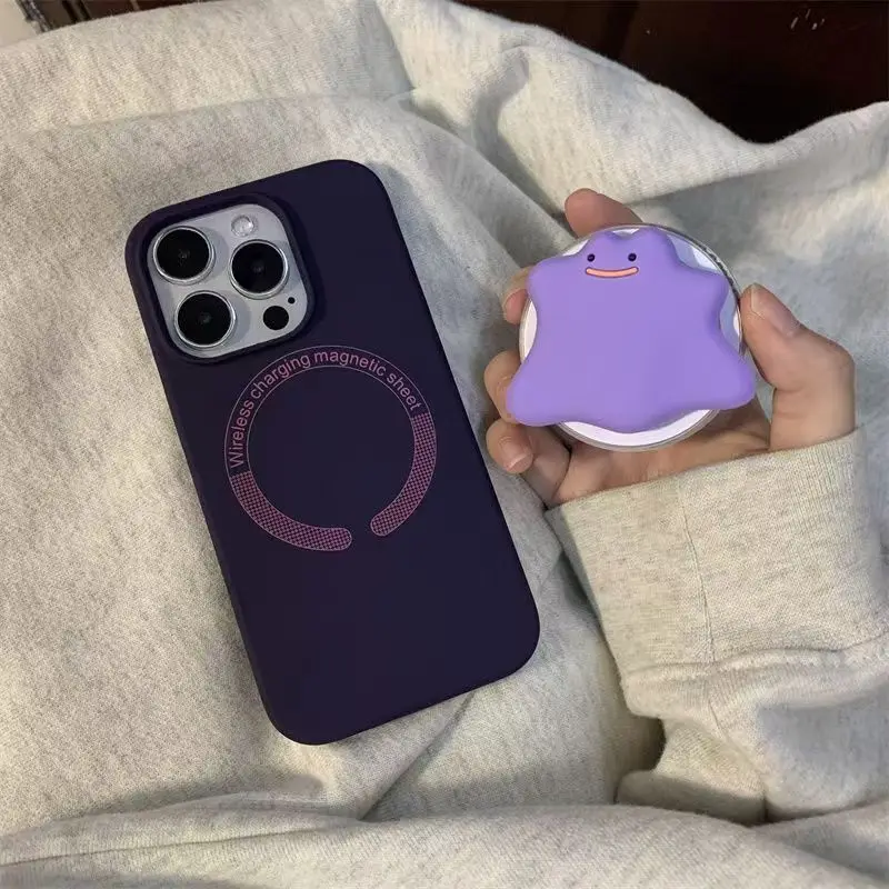 Cute Cartoon Purple Stand Holder Magnetic Fundas For Iphone  Wireless Charging Case Grip Tok Folding Finger Stand Socket view 3