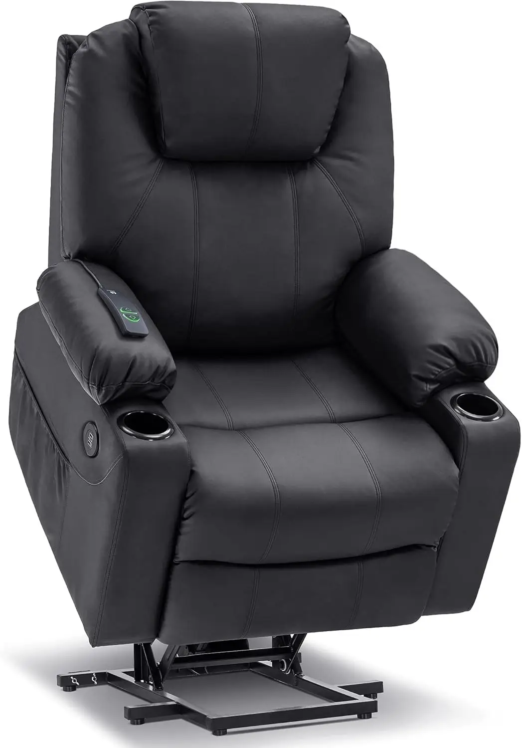 Electric Power Lift Recliner Chair Sofa with Heat for Elderly 3 Positions 2 Side Pockets and Cup Holders USB Ports Faux Leather