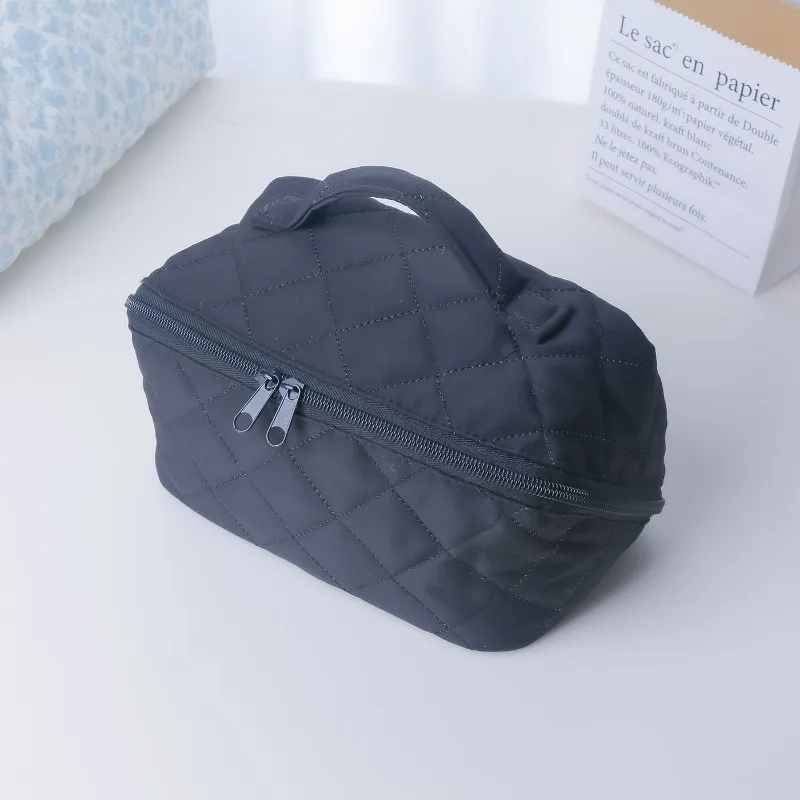 Portable Women Cosmetic Brush Storage Bag High Aesthetic Value Zipper Large Cotton Fabric Leisure Travel Makeup Bag