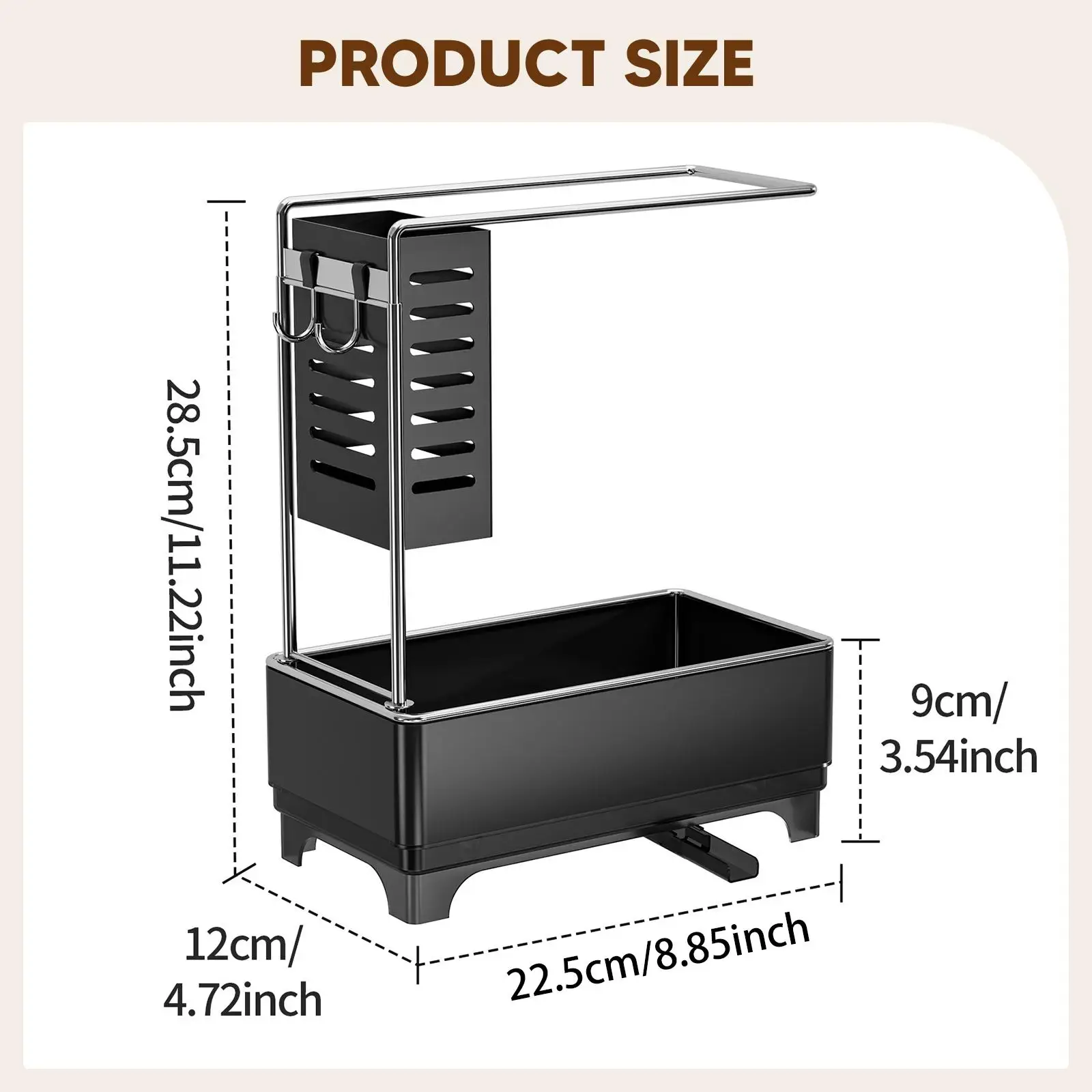 Kitchen Sink Organizer Storage Essentials Black Counter with Auto Drain Tray