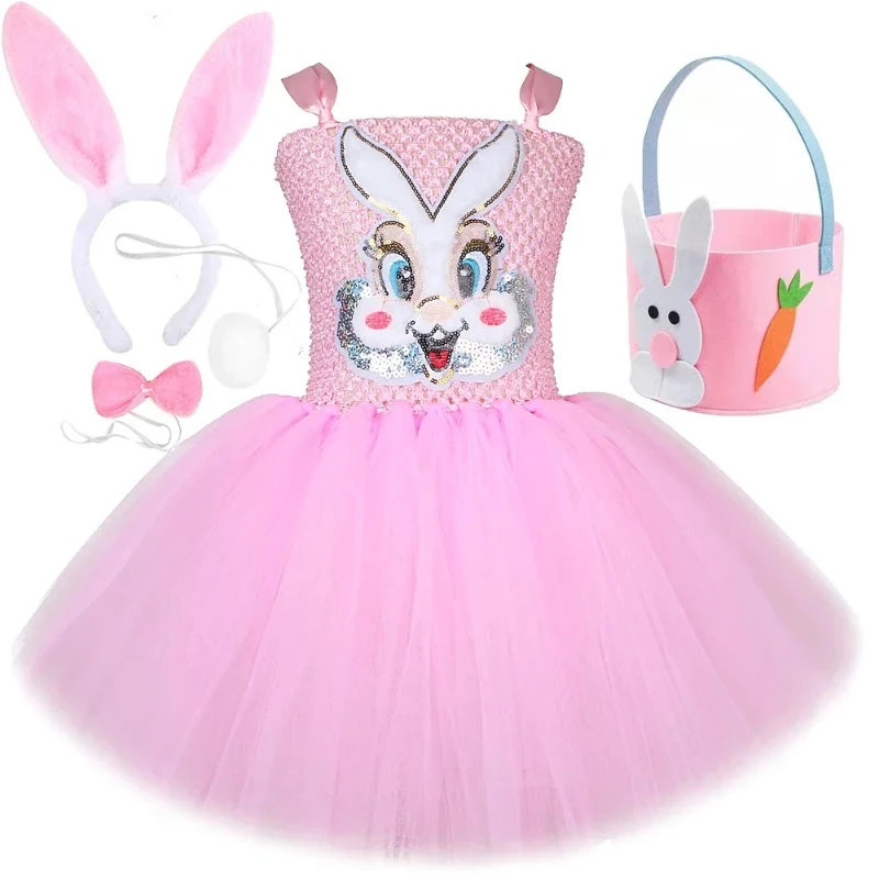 

Pink Sequins Bunny Girl Cosplay Costume Toddler Kids Cartoon Rabbit Tutu Dress Outfits Baby Girls Birthday Party Easter Clothing
