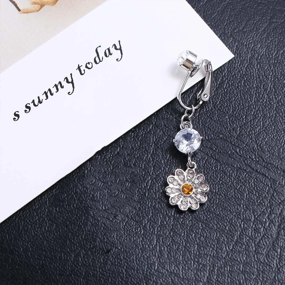 شريط الحفلات حجر الراين هدايا الفولاذ المقاوم للصدأ النساء هندسية السرة وهمية ثقب البطن البطن خاتم على شكل زر ثقب البطن #5