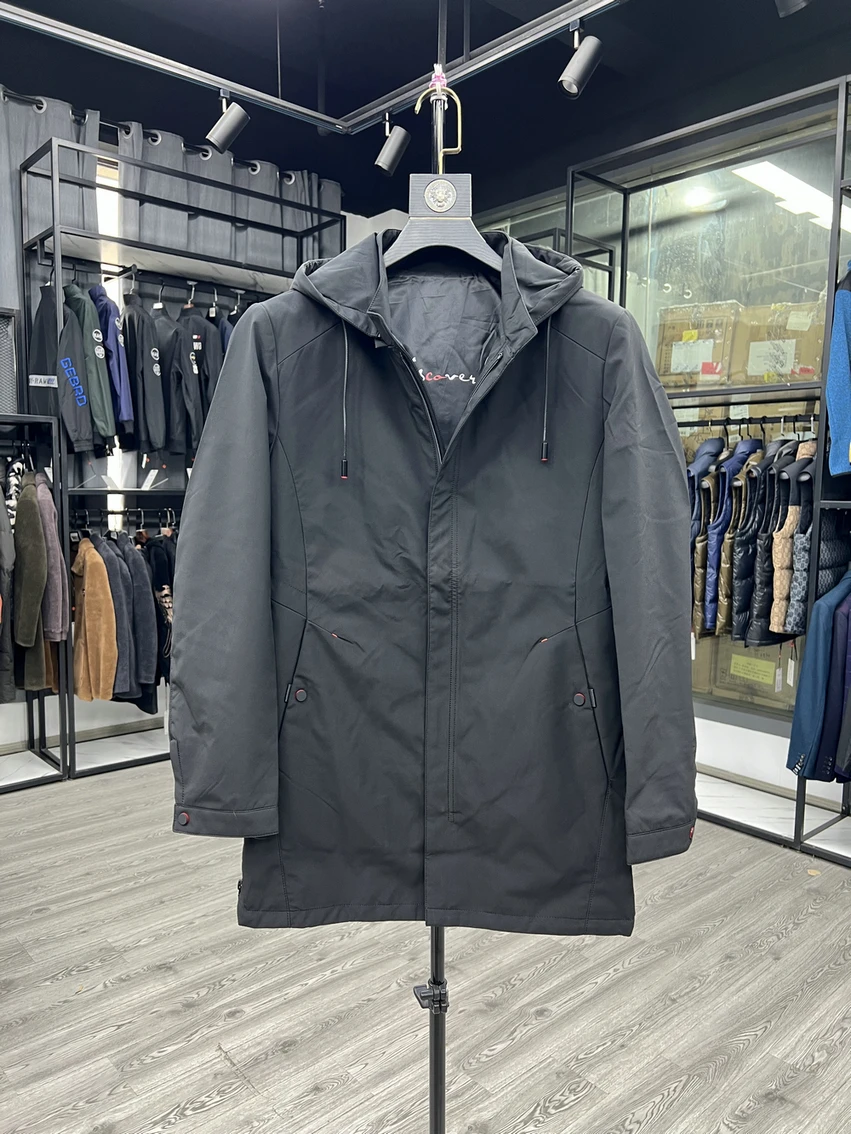 

Men's Mid-Length Jaet Windbreaker Coat Simple Detachable Hood Straight Tube Faion Urban Sle Polyester Fiber Spring Season