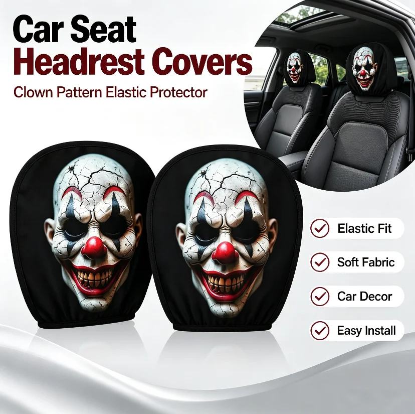 Universal Car Head Pillowcase with Horror Portrait Personalized Printing for Vehicle Seat Back Labeling