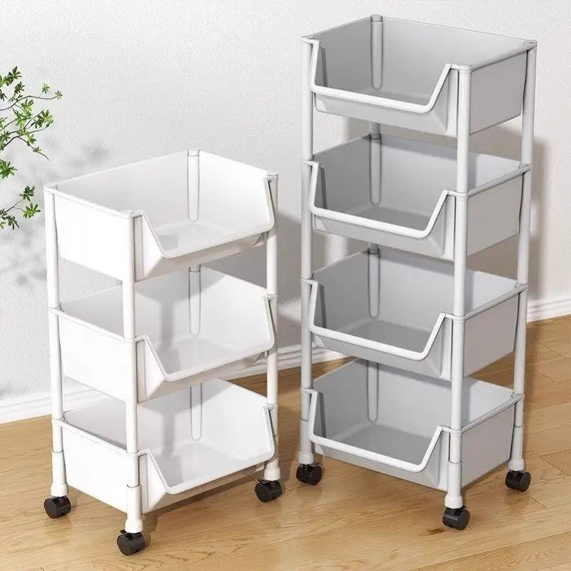 Mobile Bookshelf Multi-Layer Storage Rack with Wheels for Bedroom Living Room Dormitory Children Small Cabinet Pushcart