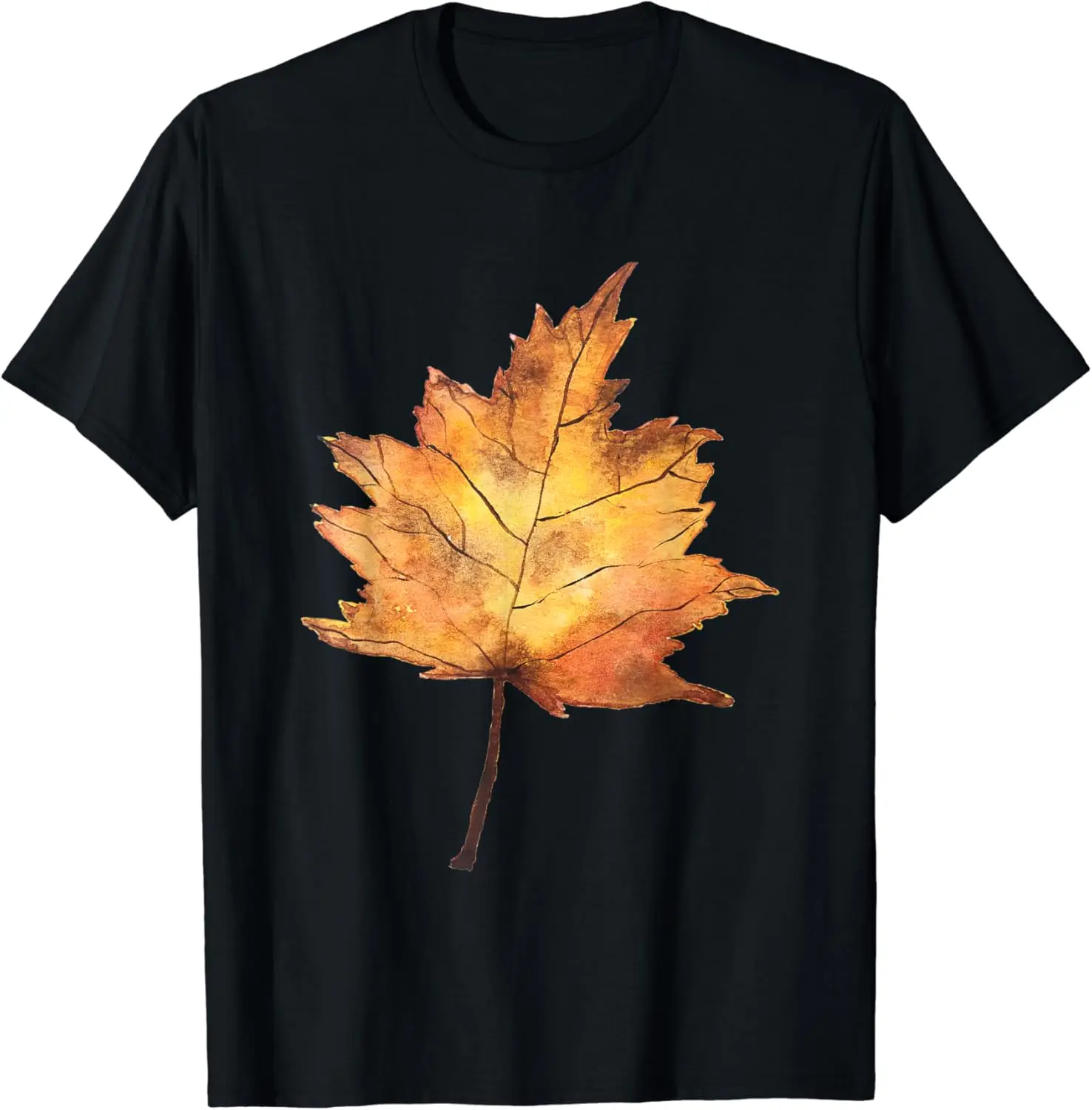 Autumn Lover Yellow Watercolor Leaf Trendy T-Shirt oversized cotton trendy brand, popular Simple Style Tops