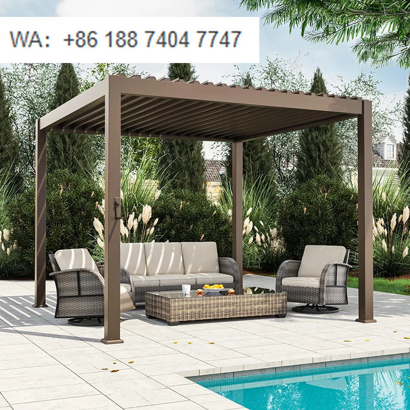 

Водонепроницаемая моторизованная биоклиматическая алюминиевая пергола с жалюзи, солнцезащитным и дождезащитным покрытием для балкона и сада