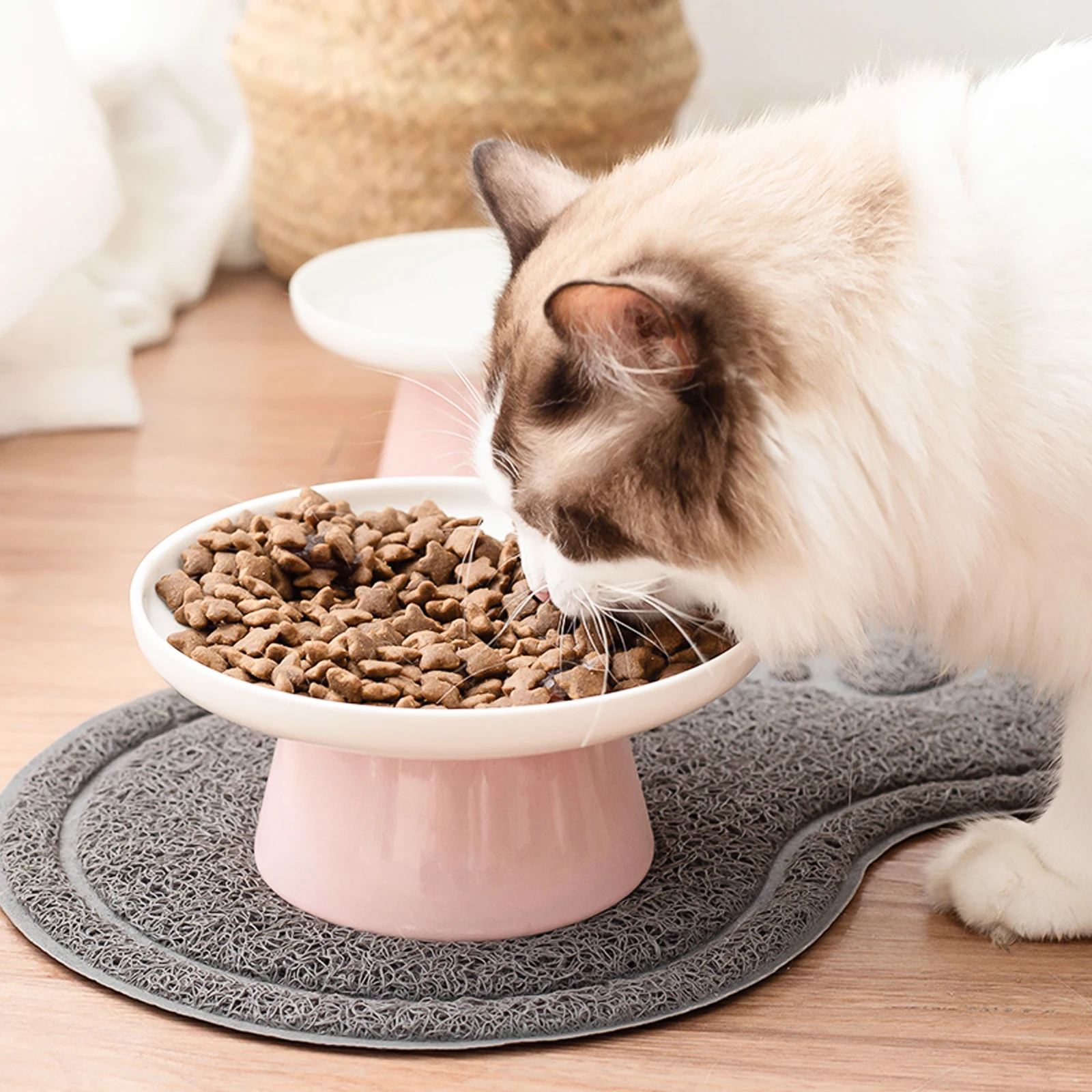 

Cat Bowl Ceramic Raised Neck Protection Feeding Bowl Stable Base Pet Food Holder Household Use Cat Food Holder