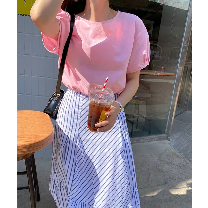 Chic Summer Coreano Sle Vita alta Patchwork a righe Casual Versatile Gonna lunga a trapezio Effetto dimagrante Design alla moda