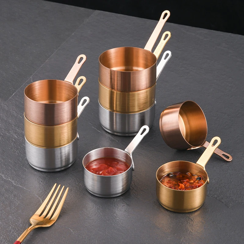 1Pcs 304 Stainless Steel Sauce Cup Stackable With Handle Mini Sauce Pan Picnic Dipping Sauce Seasoning Bowls Outdoor Tableware