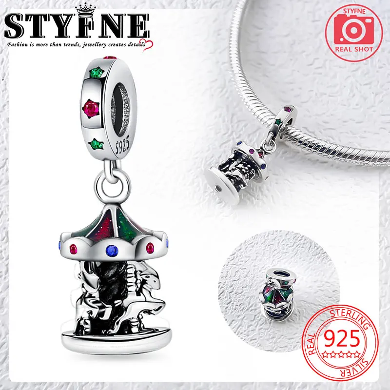 Symbols 2025 New Year Beads 925 Sterling Silver Amusement Park Colourful Carousel Charm Women's Jewelry DIY Christmas Gift