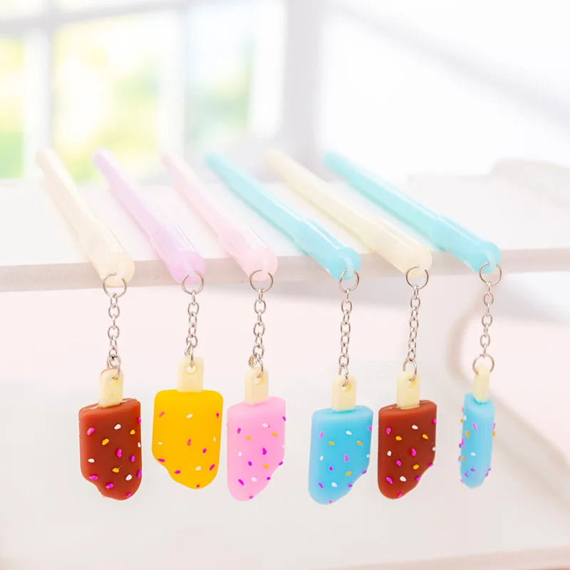 24 Pcs Korea Ins Girl Heart Ice Cream Pendant Pendant Gel Pen Cute Fresh Student Office Stationery Pen