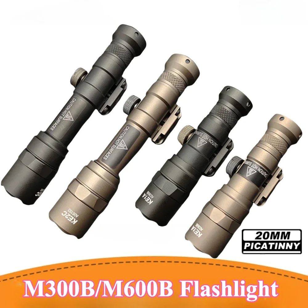 Tactical M300B/M600B Airsoft LED Scout Light Flashlight with Pressure Switch Fit 20mm Picatinny Rail Rifle Hunting Lamp