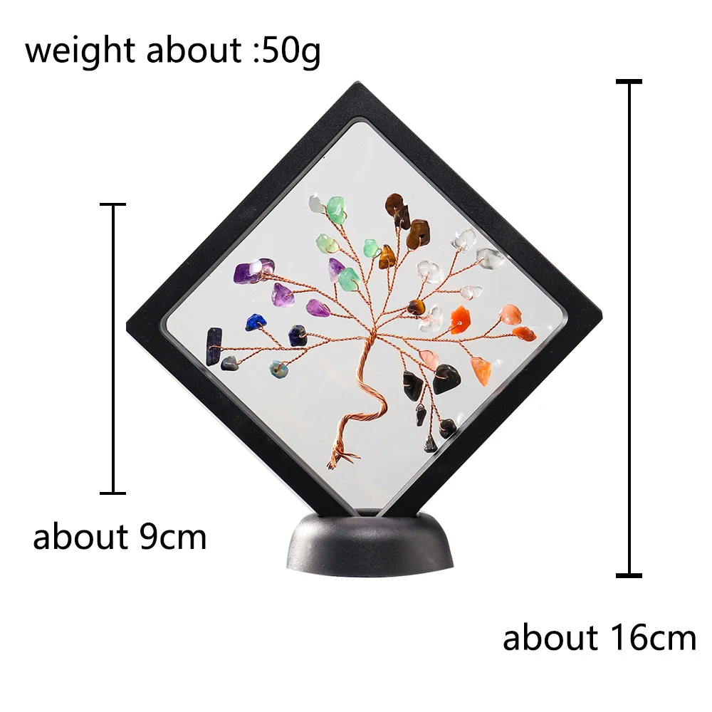 1pc Natural Crystal Seven Chakra Tree Photo Frame Platform Decoration Healing Reiki 7-Color Gem Tree Black Photo Frame Home Deco