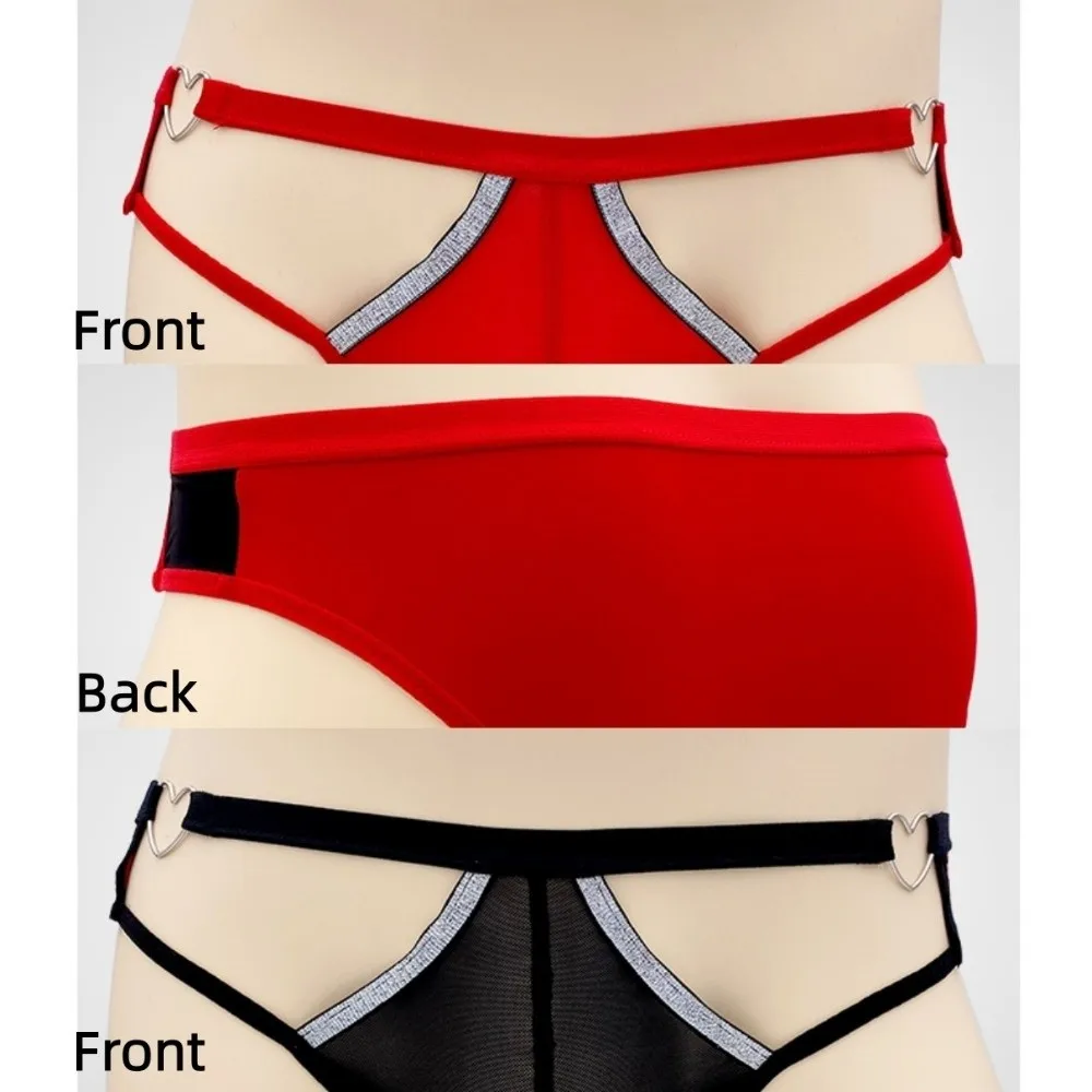 Herren-Dessous, Herren-Triangel-Slips, mit Herz-Muster, mit Gürtelriemen, mittelhohe Taille, dünne Herren-Slips, große Größen, atmungsaktive Unterwäsche für Herren. – Detail 3
