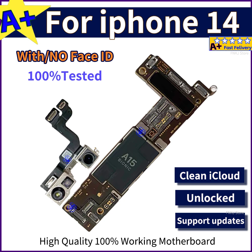 Fully Tested For iPhone 14 Motherboard Unlocked With Face ID A+++ Support IOS Update 128GB 256GB Free Clean iCloud Logic Board