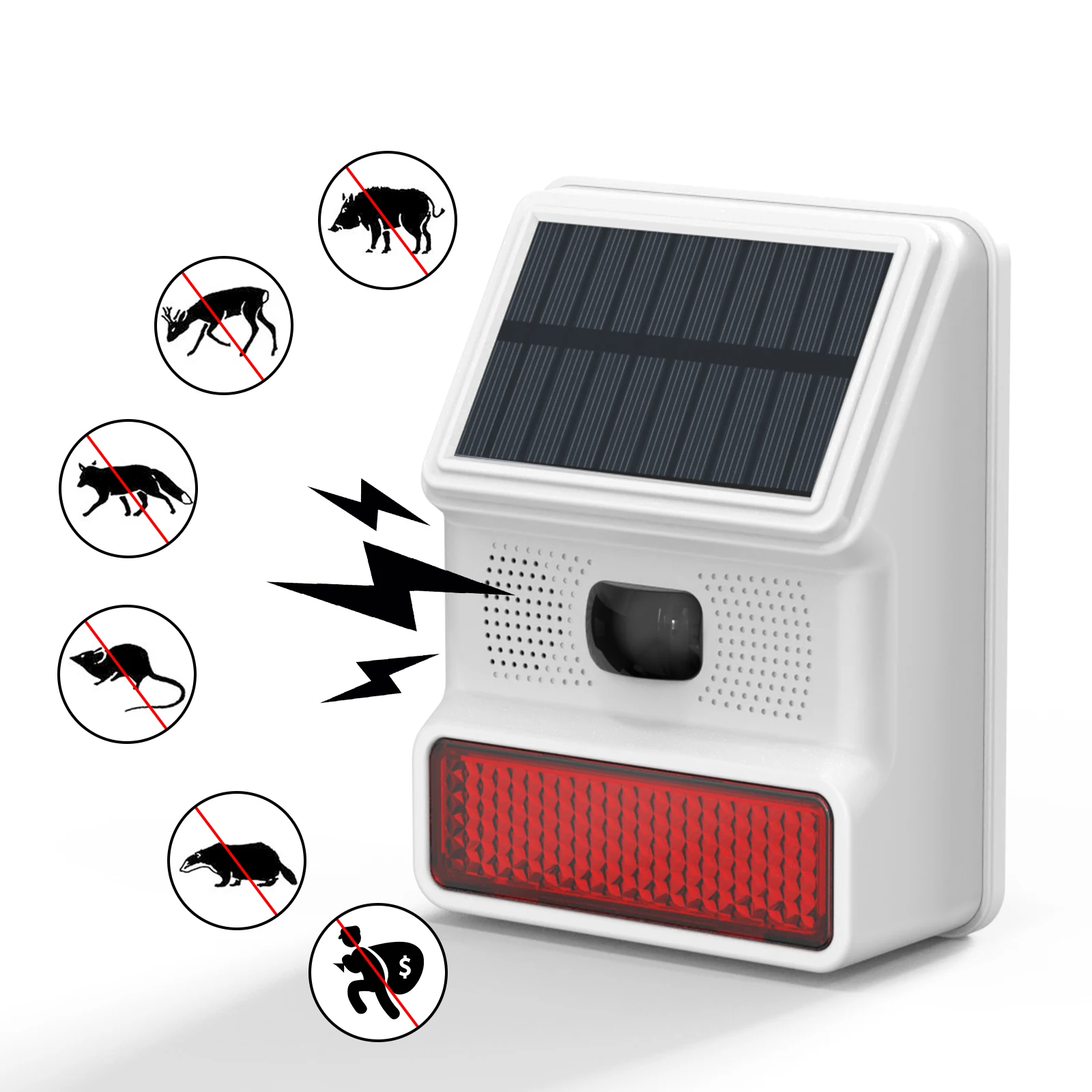 XUK Alarme com sensor de movimento solar 110dB, sirene à prova d'água IP65 - Alarme de segurança sem fio para casa, jardim, fazenda, antirroubo