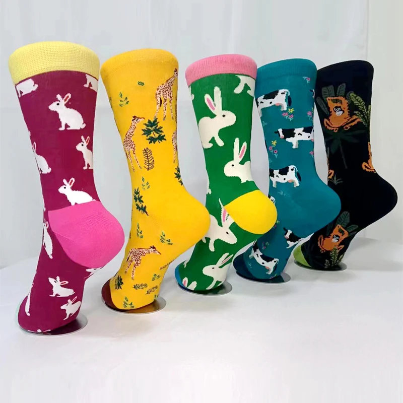 Happy Chinese Year of the Rabbit Socks Cute Cartoon Animal Lion Cow Giraffe Elephant Sloth Creative Fun Women Harajuku Stocking