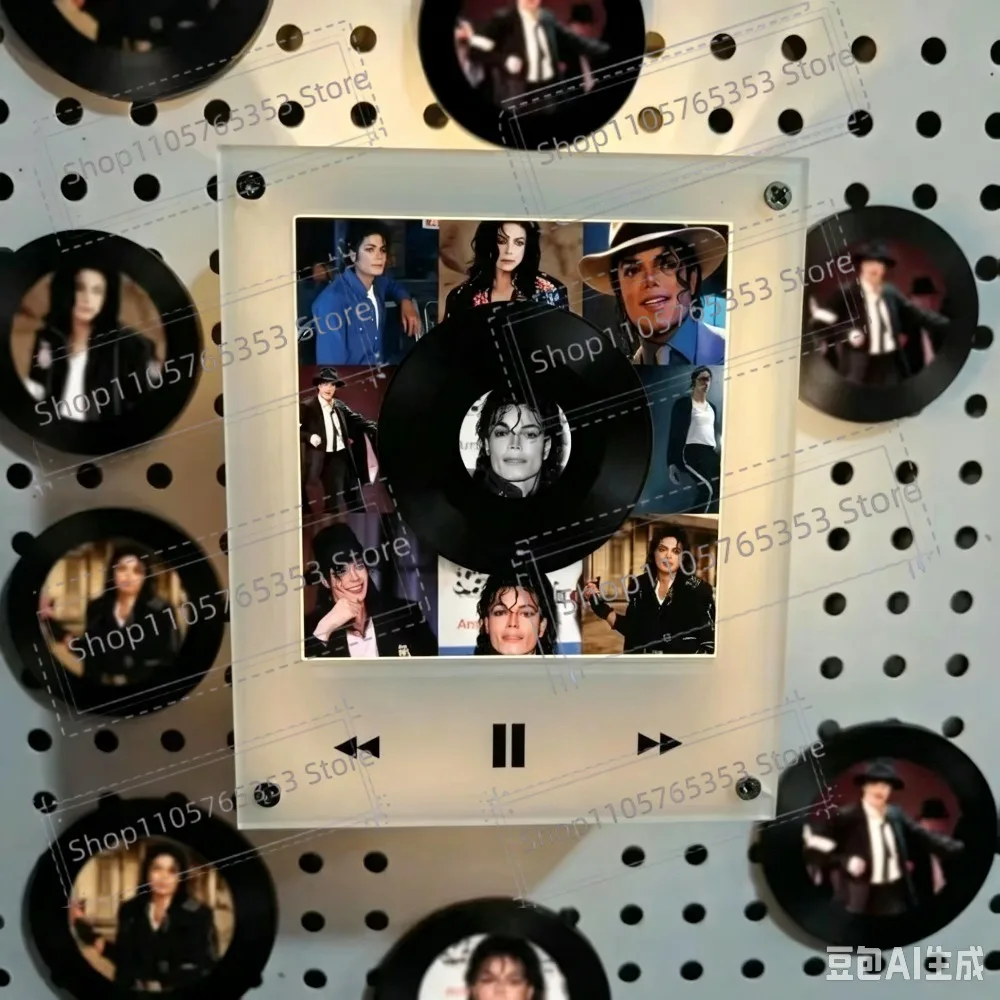 Michael Jackson NFC Magnetic Refrigerator Sticker Rotating Record Night Light NFC Automatic Singing Player 9 Vinyl Records