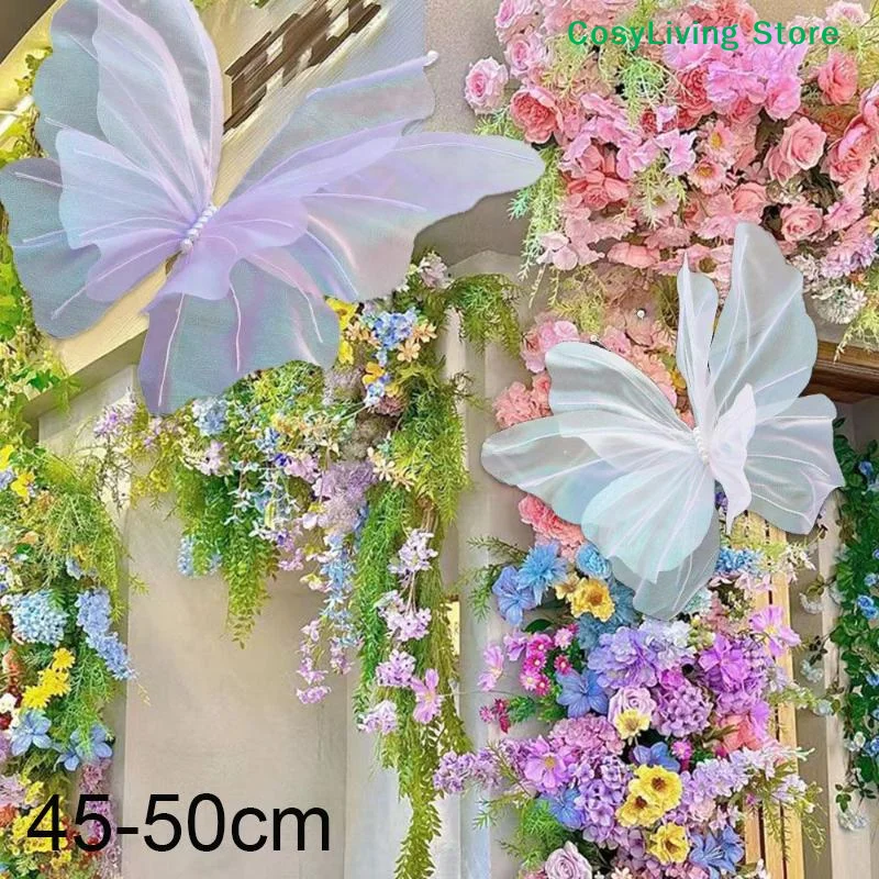 [CL]45-50cm Big Simulation Butterfly 3D Shopping Mall Wedding Festival Decoration Hollow Large Hanging Gauze Fake Butterfly[CL]