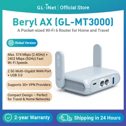 GL.iNet GL-MT3000 (Beryl AX) Wi-Fi 6 Wireless Travel Gigabit Router, Connect Public & Hotel Wi-Fi, Captive Portal, Cybersecurity