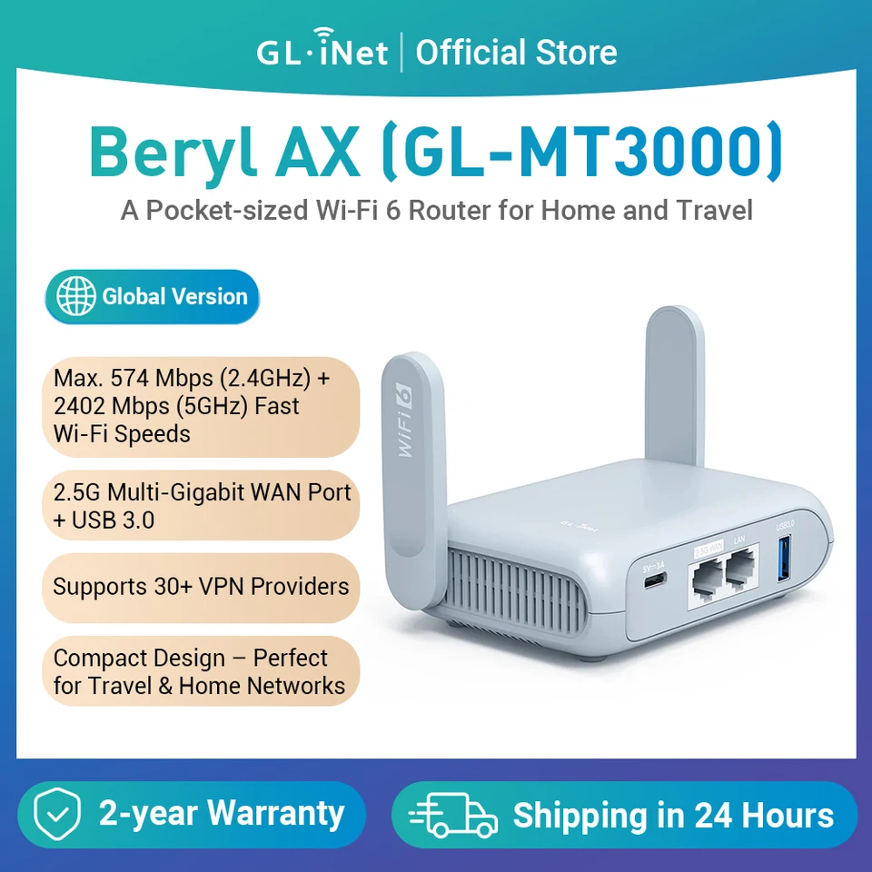 ルーター・ネットワーク機器 Wi-Fi6 Router GL.iNet Beryl AX GL-MT3000 GL.iNet GL-MT3000 (Beryl AX) Wi-Fi 6 ワイヤレス トラベル