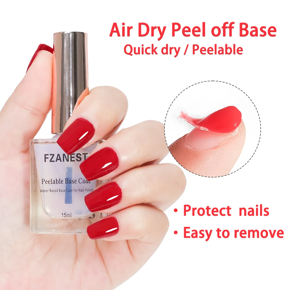 FZANEST Peel off Nail Base Coat Air Dry 15ml Water Based Peelable Base Gel Nail Polish Semi  Permanent Base Top Coat