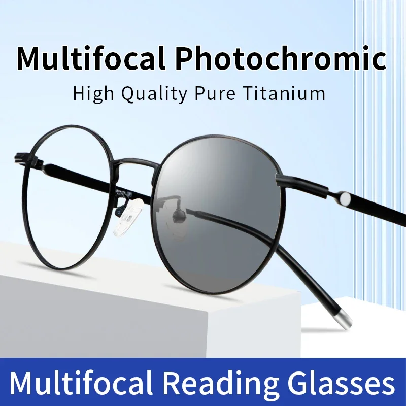 Óculos de leitura progressivos multifocais fotocromados para homens e mulheres, óculos redondos, óculos presbiopia, plus 1.0 a plus 4.0