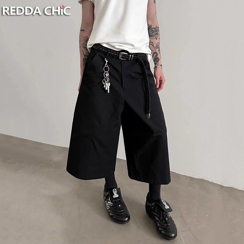 

REDDACHiC Формальные мужские черные классические брюки с карманами Удобные летние однотонные прямые шорты с широкими штанинами для работы Повседневные брюки