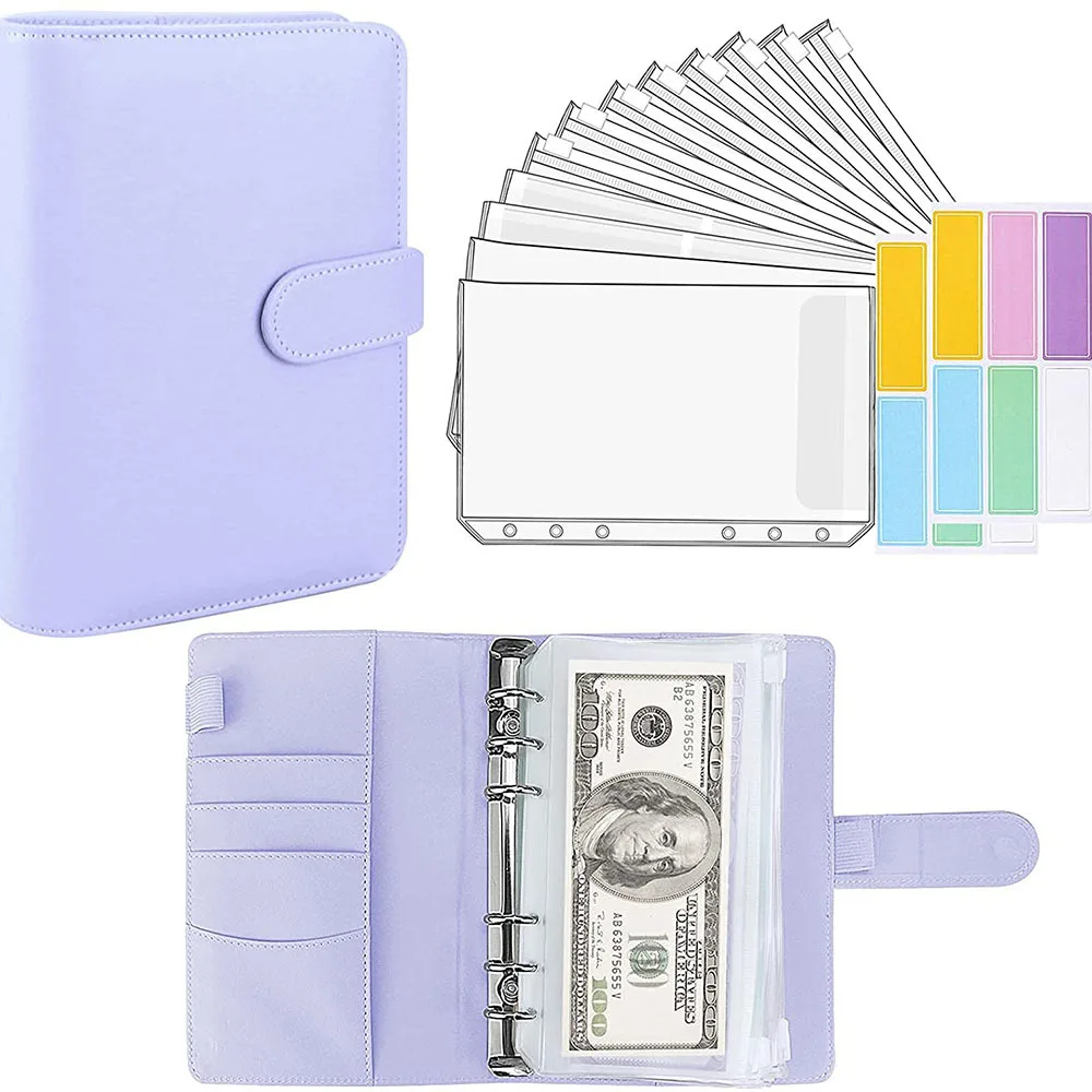 couro do plutonio binder planejador de orcamento dinheiro envelope carteira sistema com orcamento envelopes binder bolsos para orcamento a5 a6 01