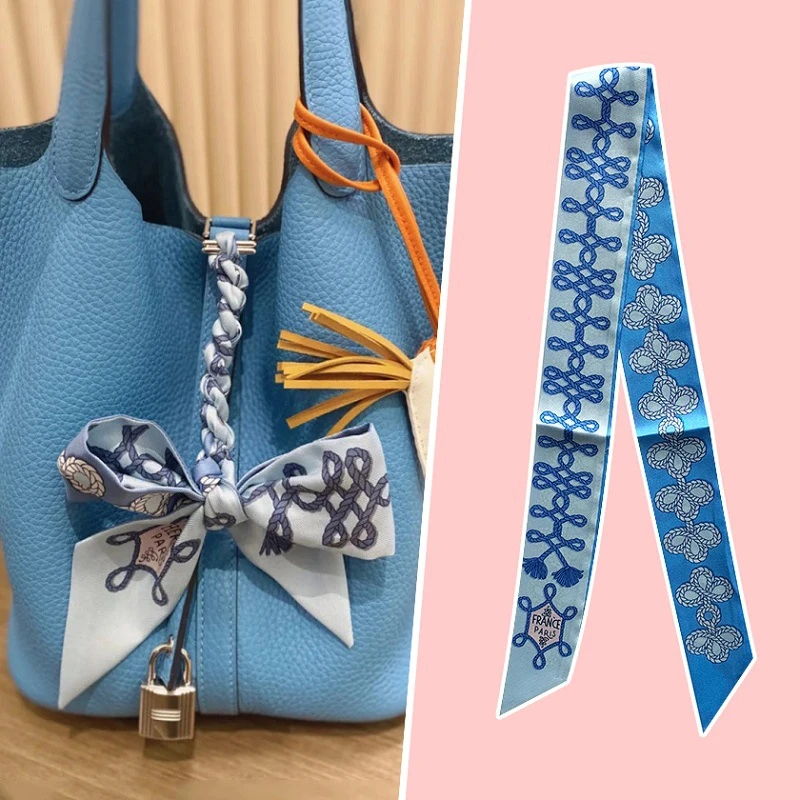 2022 New Small Ribbon Women\'s Scarf Tie Bag Scarf Designer Silk Long Narrow Silk Scarf Decorative Cable Ties Lengthened