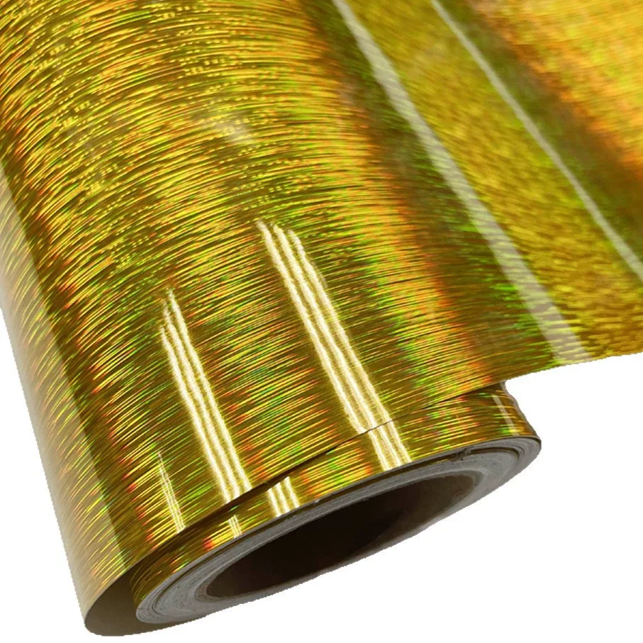 High Glossy Sparkle Gold Brushed Holographic Vinyl Wrap Film Roll DIY Self Adhesive Car Decal Wrapping Foil